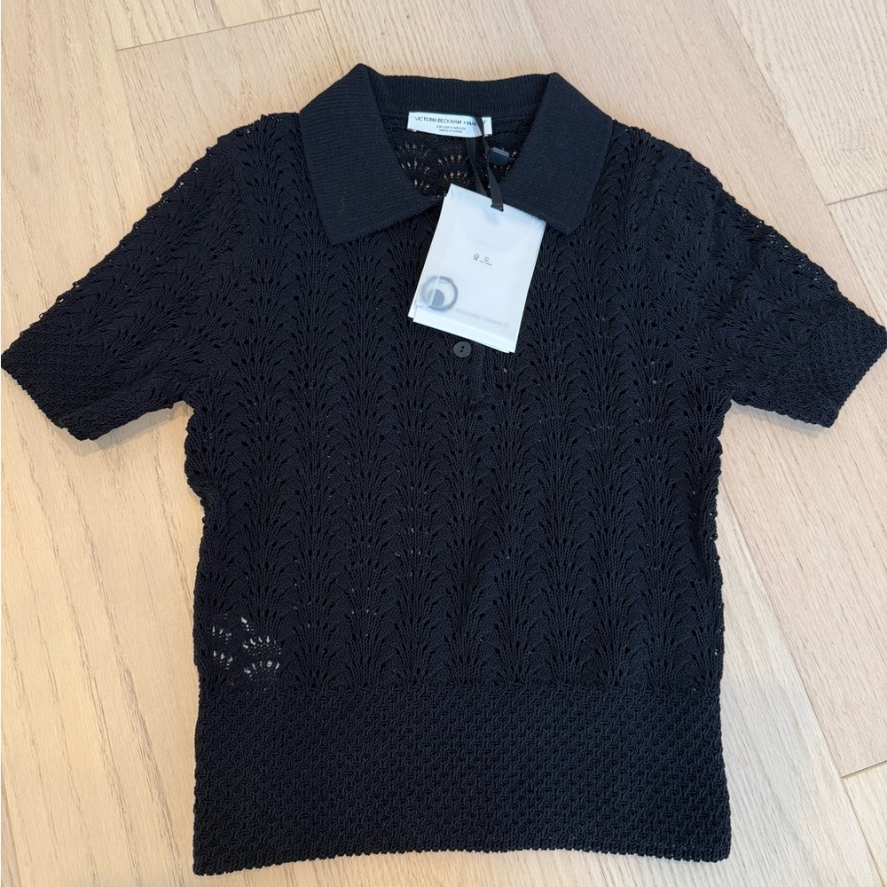 Victoria Beckham Mango Black Knit Polo Shirt - Picture 2 of 7